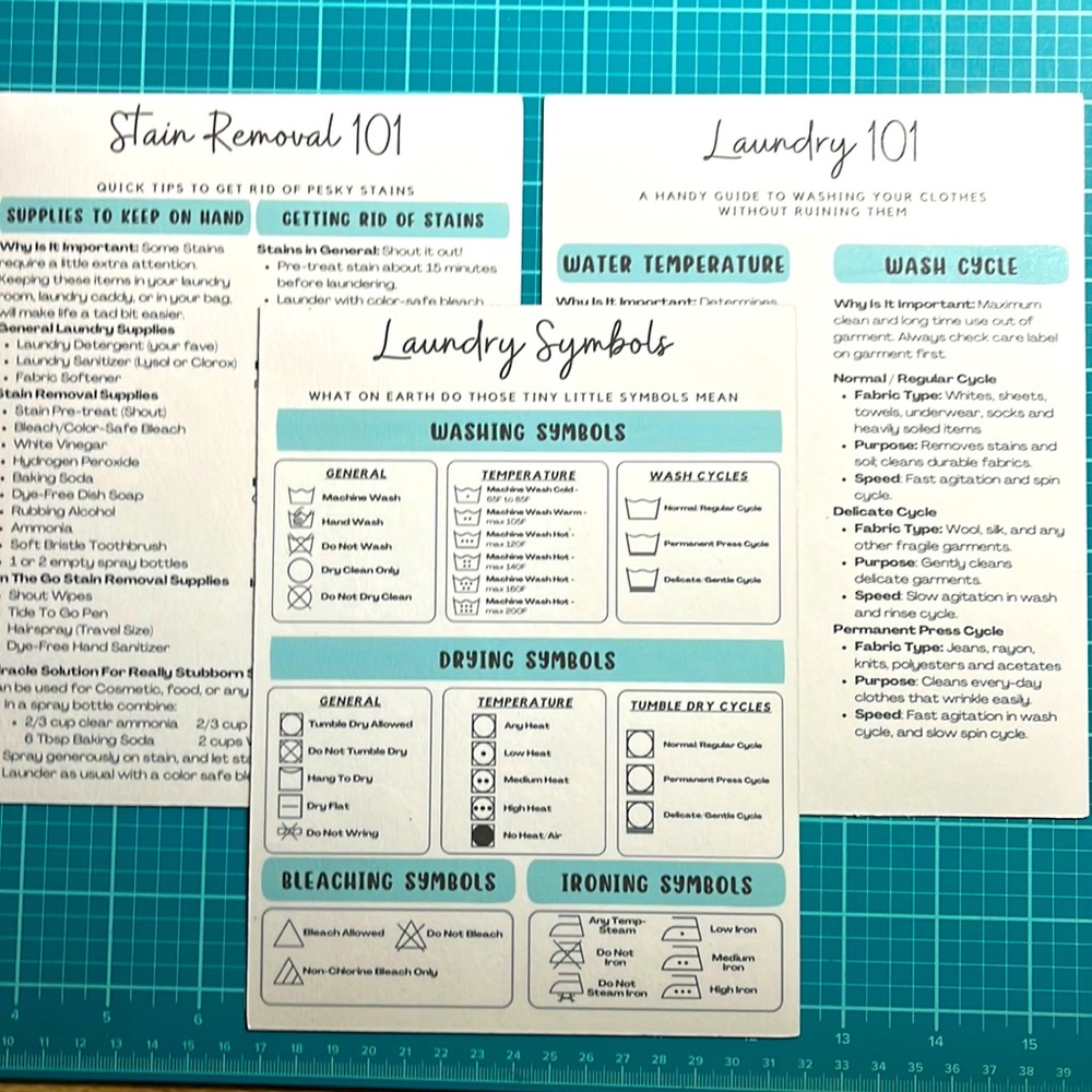 Laundry Reference Guide - Set of 3 Magnets